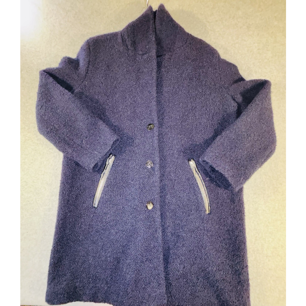 Calvin‎ Klein Wool Blend Coat Womens XL Navy Purple Zip Pocket Winter Jacket